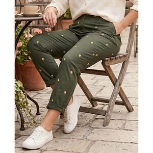 Talbots Sunflower Embroidered Chino Ankle Pants Women 12 Green Stretch High Rise
